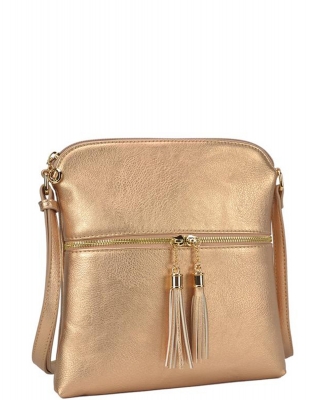 Tassel Zipper Pocket Accent Crossbody Messenger bag WU062 ROSEGOLD